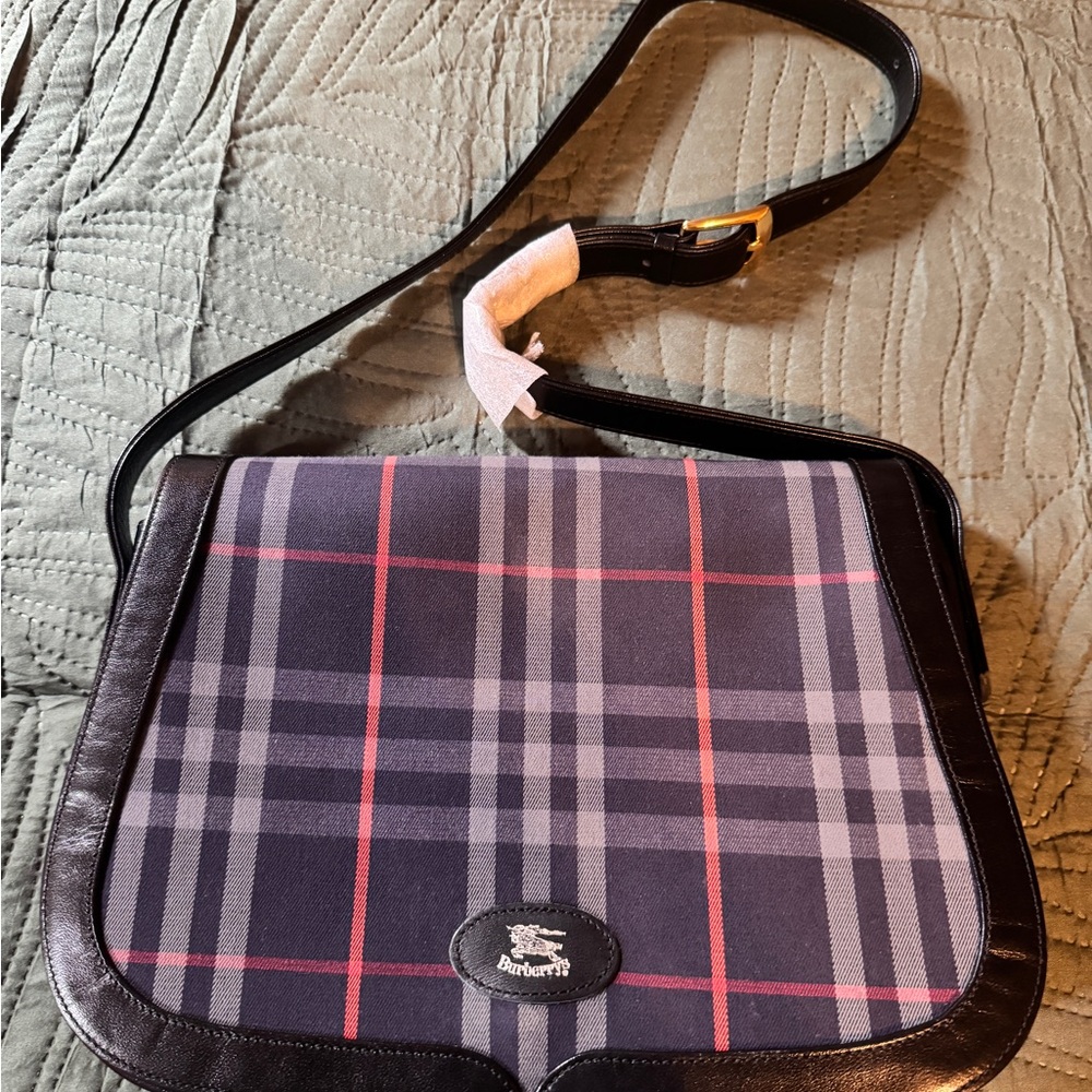 Vintage Burberry’s Navy and Pink Check Shoulder Bag